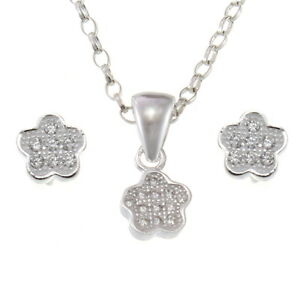 【送料無料】ジュエリー・アクセサリー リトルシルバースターリングネックレスフラワーペンダントイヤリングセットボックスpetit argent sterling collier pendentif fleur et earrings set avec cadeau boite