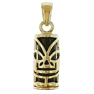 【送料無料】ジュエリー・アクセサリー ティキゴールドメッキペンダントオプションチェーンミックスpendentif tiki plaque or et onyx synthetique chaine en option mixte