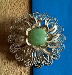 【送料無料】ジュエリー・アクセサリー カボションジェイドチャイナシルバーフィリグラネブローチbroche en argent filigrane cabochon jade chine 15,386円