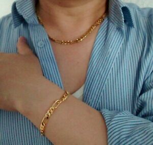 【送料無料】ジュエリー・アクセサリー ゴールドメッキチェーンフィガロネックレスブレスレットhaute qualite 18k plaque or chaine figaro 8mm 61cm collier 203cm bracelet