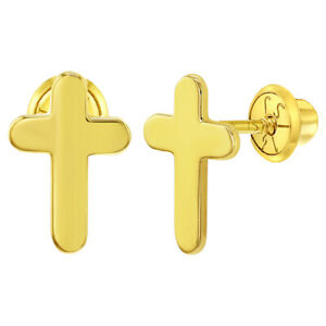 【送料無料】ジュエリー・アクセサリー ユニトップポリクロスイヤリングビスバック14k or jaune uni haut poli croix boucles doreilles a vis arriere enfant filles