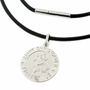 【送料無料】ジュエリー・アクセサリー レザーブラックネックレスシルバーペンダントセントクリストフcuir noir collier amp; 925 3d argent pendentif st christophe tout gravure