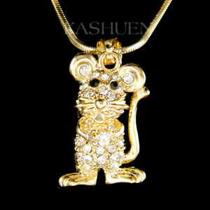 【送料無料】ジュエリー・アクセサリー マウスガービルスワロフスキークリスタルラットハムスターチンチラネックレスmouse gerbillo in swarovski cristallo roditore ratto criceto cincilla collana|hokushin