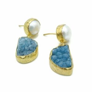 【送料無料】ジュエリー・アクセサリー アイラスパールセミプレシャスジェムストーンイヤリングゴールドメッキaylas pearl, druzy semi preziosi gemstone orecchini 21ct gold plated fatto a mano|hokushin