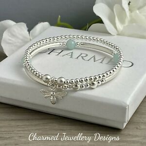 【送料無料】ジュエリー・アクセサリー シルバースターリングスタックストレッチブレスレットアマゾンセットビーセットargento sterling braccialetto stretch impilabile set amazzonite e bee set donna 925