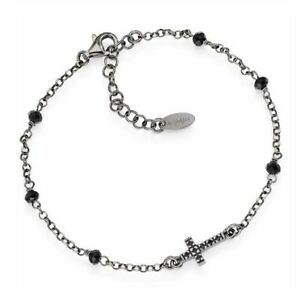 【送料無料】ジュエリー・アクセサリー シルバーバーニトゥスロザリオブレスレットブラッククロスジルコンbracciale rosario amen bcnn in argento 925 brunito con croce e zirconi neri