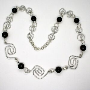 【送料無料】ジュエリー・アクセサリー ラウンドブラックアルミネックレスcollana il alluminio lunga 88 centimetri con onice nero rotondo