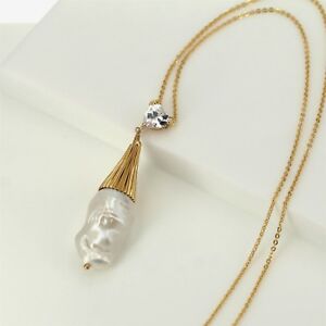 【送料無料】ジュエリー・アクセサリー バロックハンギングネックレスパールドロップメッキゴールドcollana pendente perle da coltivazione barocco grandi goccia placcato oro cz yd