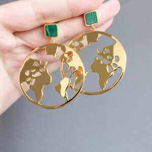 【送料無料】ジュエリー・アクセサリー ラウンドイヤリングアースマップレースマラカイトグリーンメッキゴールドorecchini rotondi mappa della terra pizzo malachite verde placcato oro 18k gd2|hokushin