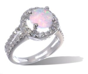 【送料無料】ジュエリー・アクセサリー ラウンドカットホワイトファイアオパールハローシルバーtaglio rotondo bianco opale di fuoco halo cz aaa matrimonio fidanzamento argento