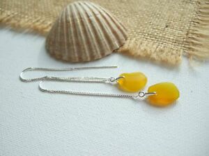 【送料無料】ジュエリー・アクセサリー イエローシーグラススレッダーイヤリングスペインガラスyellow sea glass threader earrings  spanish sea glass