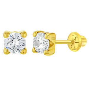 【送料無料】ジュエリー・アクセサリー イエローゴールドグラファセットスクリューレトロガールズイヤリング14k oro giallo trasparente cz graffa set solitario vite retro orecchini di girls|hokushin