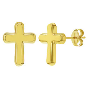 【送料無料】ジュエリー・アクセサリー ゴールドイエロークロスシンプルローブイヤリング14k oro giallo religioso lucido croce semplice orecchini a lobo per ragazze o
