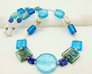 【送料無料】ジュエリー・アクセサリー ヴェネツィアムラーノガラスコラニーナスターリングシルバーvenetian murano glass collanina sfumature di blu, lucenti perle, argento sterling