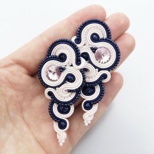 【送料無料】ジュエリー・アクセサリー マニュアルライトピンクダークサファイアイヤリングイヤリングmanuale fatto a mano orecchini rosa chiaro e scuro zaffiro orecchini soutache a lungo