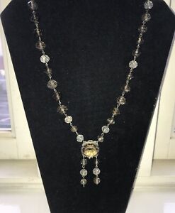 【送料無料】ジュエリー・アクセサリー シトリンガラスアンティークビーズネックレスペンダントペンダントvetro antico perline collana con pendente ciondolo con citrino al centro
