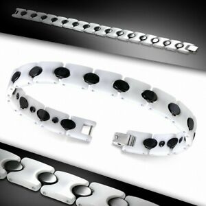 【送料無料】ジュエリー・アクセサリー マグネティックメンズブレスレットセラミックブラックホワイトbracciale uomo magnetico ceramica nero bianco