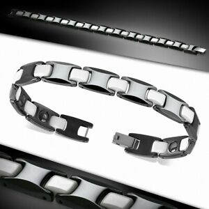 【送料無料】ジュエリー・アクセサリー マグネティックブレスレットマンセラミックブラックアンドホワイトbraccialetto magnetico uomo ceramica nero e bianca