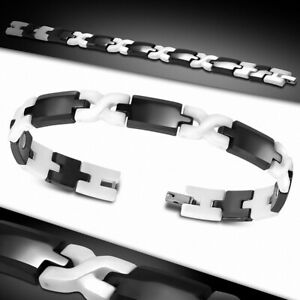 【送料無料】ジュエリー・アクセサリー ブラックホワイトセラミックマグネティックマンブレスレットbracciale uomo magnetico ceramica nero e bianca