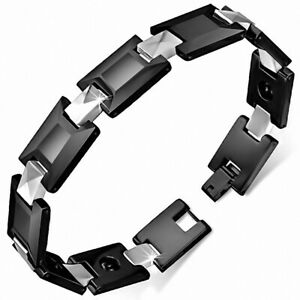 【送料無料】ジュエリー・アクセサリー ブラックタングステンメンズブレスレットシルバージャージbracciale uomo in tungsteno nero e maglie argentati