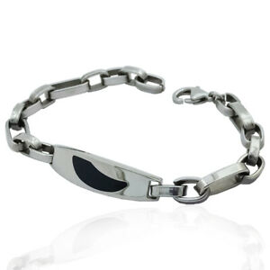 【送料無料】ジュエリー・アクセサリー ポリッシュスチールブレスレットニットエナメルプレートbracciale in acciaio lucido cm 21 a maglia rolo ovale con targa smaltata