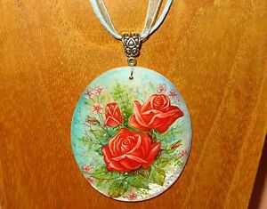 【送料無料】ジュエリー・アクセサリー ユニークロシアカバーペンダントローズパホモバciondolo cover russo unico dipinto a mano rosso rose pakhomova firmato regalo