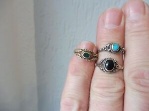 【送料無料】ジュエリー・アクセサリー シルバージェイドターコイズオニキス__ 3 bella, vecchio anelli__925 argento __ con jade, turchese e onice ___