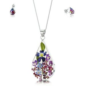 【送料無料】ジュエリー・アクセサリー シルバーペンダントイヤリングセットリアルフラワーラージティアドロップ925 argento ciondolo amp; orecchini setreal flowerlarge teardrop