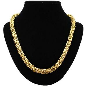 【送料無料】ジュエリー・アクセサリー キングビザンチンチェーンステンレススチールゴールド14mm x 90cm re catena bizantini catena collana catena carro armato in acciaio inox oro
