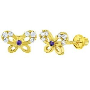 【送料無料】ジュエリー・アクセサリー ゴールドイエロープリティジルコーニバタフライボタンイヤリング14k oro giallo young ragazze graziosa zirconi farfalla orecchini a bottoncino