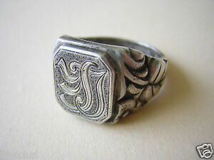 【送料無料】ジュエリー・アクセサリー シルバーリングリーフシールモノグラム835 anello argento con sigillo foglia decorato monogramma  le  7,8 g17,2 mm