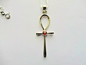 【送料無料】ジュエリー・アクセサリー コリアーエジプトンアンクアベックグレナトチェーンアルジェントマスティフcollier egyptien ankh avec grenat 55x20mm  chaine argent massif