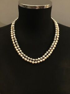 【送料無料】ジュエリー・アクセサリー ネックレスリバーパールワイヤーグレーピンクcollana perle di fiume due fili grigio e rosa