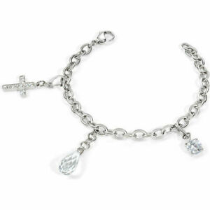 【送料無料】ジュエリー・アクセサリー ブレスレットチャームクロスドロップクリスタルポイントライトスチールモレレートbracciale donna acciaio morellato con 3 charms croce goccia cristallo punto luce