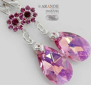 【貨物輸送無料】宝飾品・佩び物 イヤリングスワロフスキークリスタルピンクフィールスターリングシルバーearrings swarovski crystals *rosa feel* sterling silver certificate