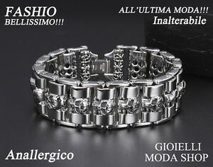 【送料無料】ジュエリー・アクセサリー メンズスチールスカルブレスレットポリッシュステンレススチールbracciale teschio da uomo in acciaio 316l inox inossidabile lucido   g191