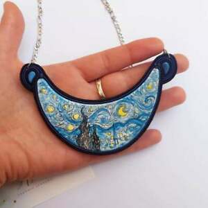 【貨物輸送無料】宝飾品・佩び物 首飾り首飾りcollana notte stellata, collana dipinta a mano, paesaggio, paesaggio notturno