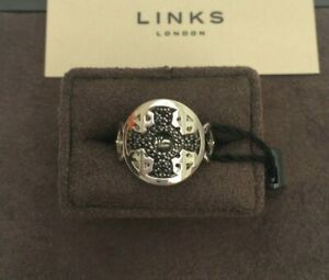 【貨物輸送無料】宝飾品・佩び物 ロンドンタイムレスシルバースターリングブラックサファイアリング￡大きさ繋がりlinks of london senza tempo argento sterling amp; nero zaffiro anello rrp ￡ 195 dime