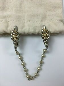 【貨物輸送無料】宝飾品・佩び物 ヴィンテージシャツイングカラータイチップピンチェーンクリップフラワーパールinglese vintage camicia blusa colletto cravatta punta pin catena clip fiore amp; perl
