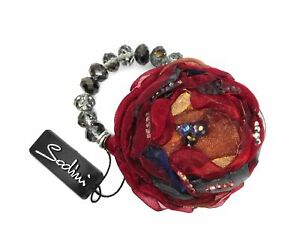 【貨物輸送無料】宝飾品・佩び物 ファブリックアートブレスレットソディニbracciale  elastico con fiore インチ tessuto rosso art sodbr002   sodini