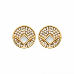 【貨物輸送無料】宝飾品・佩び物 プセドレールアンプラケロンドパヴェアンジルコニウムエロサンジュアンヴェリヴァブルpuces doreilles en plaque or rondes pave en zirconium et losange en veritable n