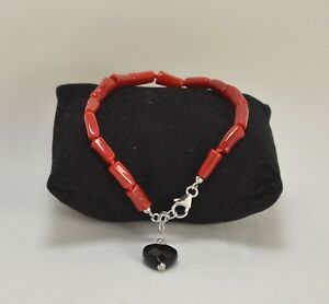【貨物輸送無料】宝飾品・佩び物 シルバーハートブレスレットレッドコーラルシリンダーbracciale  argento onice cuore e corallo rosso cilindri  agrp 0107