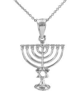 【貨物輸送無料】宝飾品・佩び物 ダビデホワイトゴールドメノアペンダントdelicato 10k oro bianco menorah ciondolo con stella di david