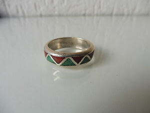 【貨物輸送無料】宝飾品・付属品 リングシルバーターコイズコーラルbella, vecchio anello ___925 argento ___ con turchese e corallo ____