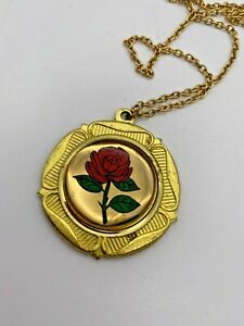 【貨物輸送無料】宝飾品・付属品 ヴィンテージゴールドメタルネックレスバラペンダントvintage oro metallo collana con ciondolo a forma di rosa rossa