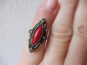 【貨物輸送無料】宝飾品・付属品 しろがね色コーラルbella, vecchio anello__800 argento __ con corallo __