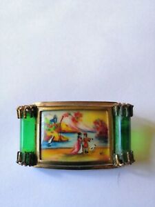 【貨物輸送無料】宝飾品・付属品 ヴェリワブルエレアブロシュファンタイジーデポックアールデコセーヌペインテシグネveritable et rare broche fantaisie depoque art deco  scene peinte signee