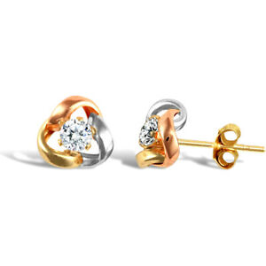 【貨物輸送無料】宝飾品・付属品 カラーゴールドラブノットロンリーイヤリング3 9ctcolore oro cz love knot orecchini solitario