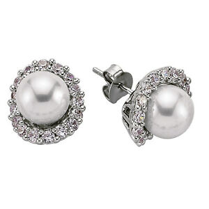 【貨物輸送無料】宝飾品・付属品 シルバーパールカーブハローイヤリングsilver cz perla curvo halo orecchini 9粍