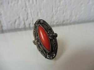 【貨物輸送無料】宝飾品・付属品 輪っかサンゴmolto bello, vecchio anello, argento con corallo